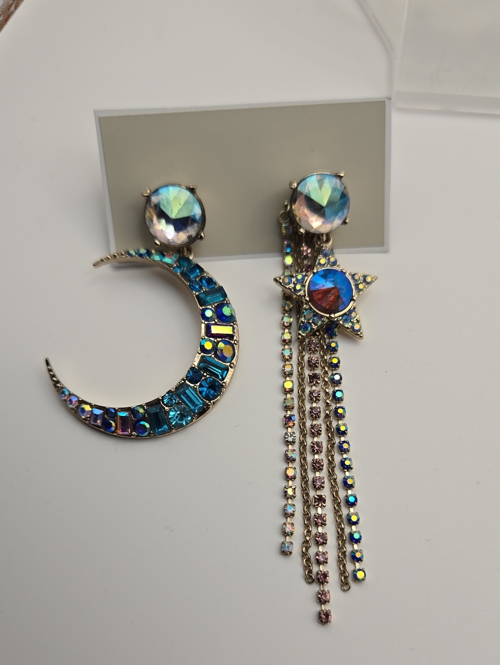 Betsey Johnson Iridescent Star & Crescent Moon Asymmetrical Earrings - Blue - Picture 7 of 11
